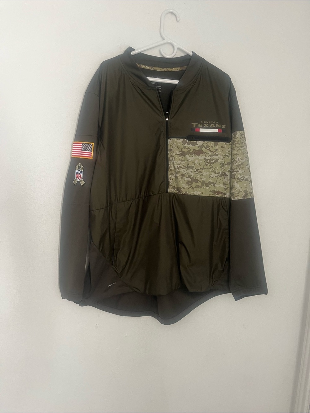 Nike Olive Green Houston Texans Camo Panel Pullover Jacket